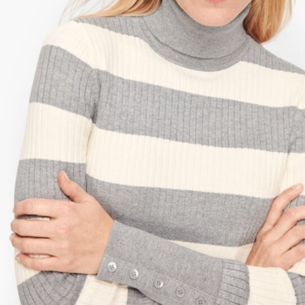 Talbots Shimmer Stripe Gray Turtleneck Ribbed Sweater Size L